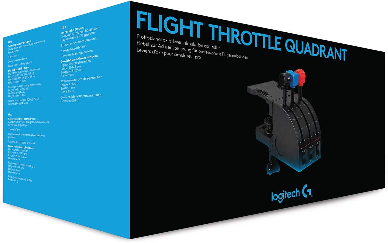 Logitech G Saitek PRO Flight Throttle Quadrant, Professional Simulation Axis Levers, LCD Display, 3x Two-Way Toggle Switch, Adjustable Bracket, USB, PC - Black