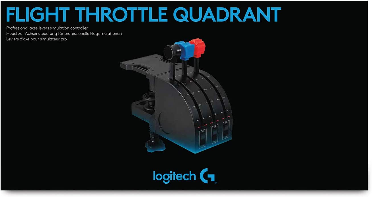 Logitech G Saitek PRO Flight Throttle Quadrant, Professional Simulation Axis Levers, LCD Display, 3x Two-Way Toggle Switch, Adjustable Bracket, USB, PC - Black