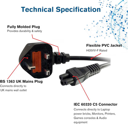 C2G 2 Metre C5 Laptop Power Cable (IEC60320C5 to BS1363) 6 Foot Cloverleaf Power Cord