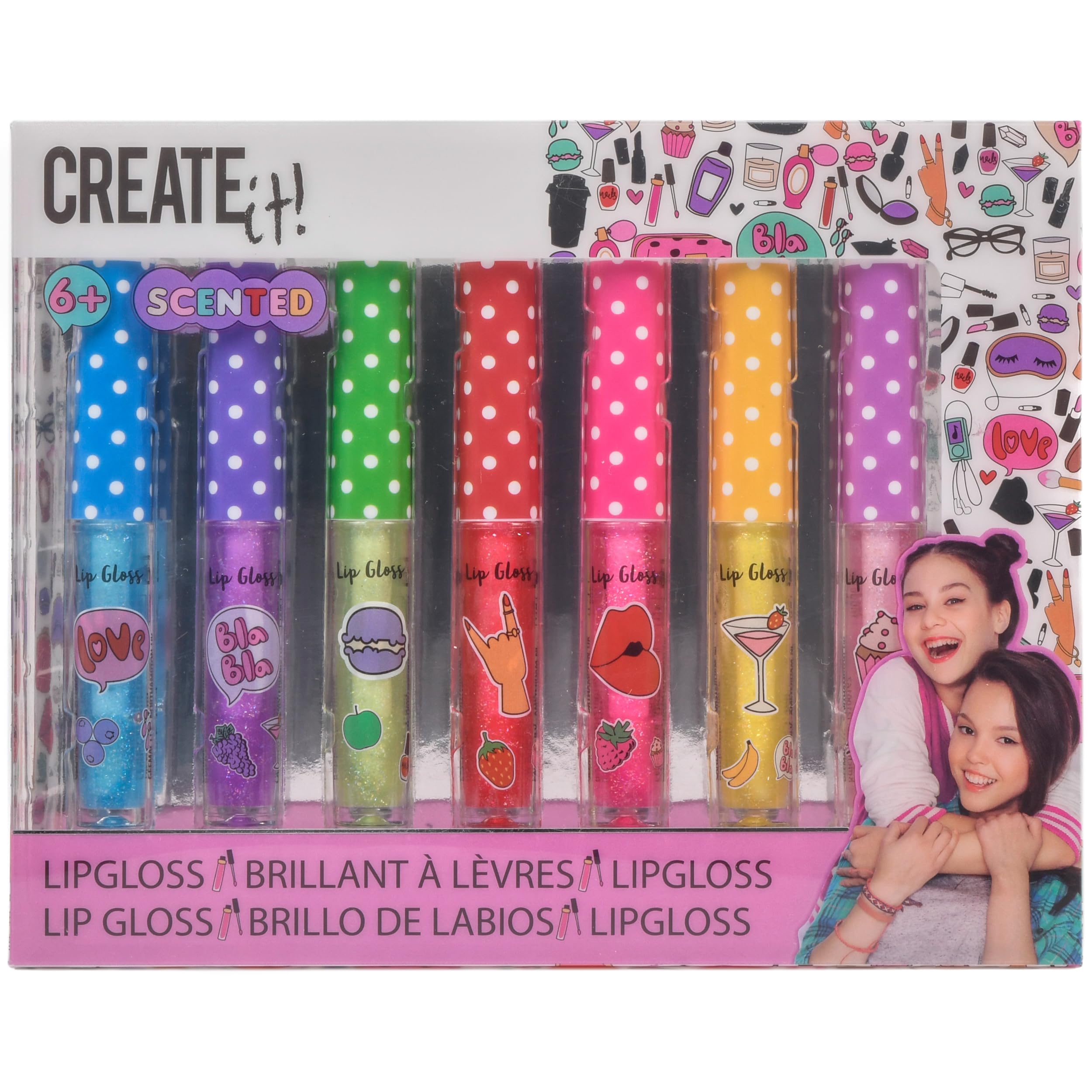 Lipgloss geurend Create It met glitter: 7-delig (84144)
