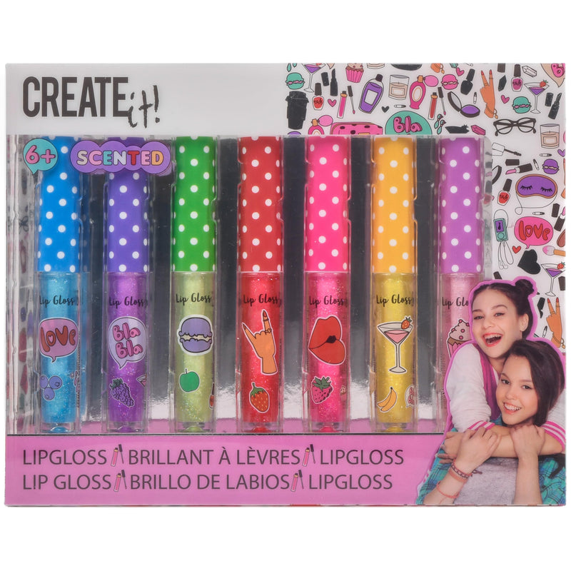 Lipgloss geurend Create It met glitter: 7-delig (84144)