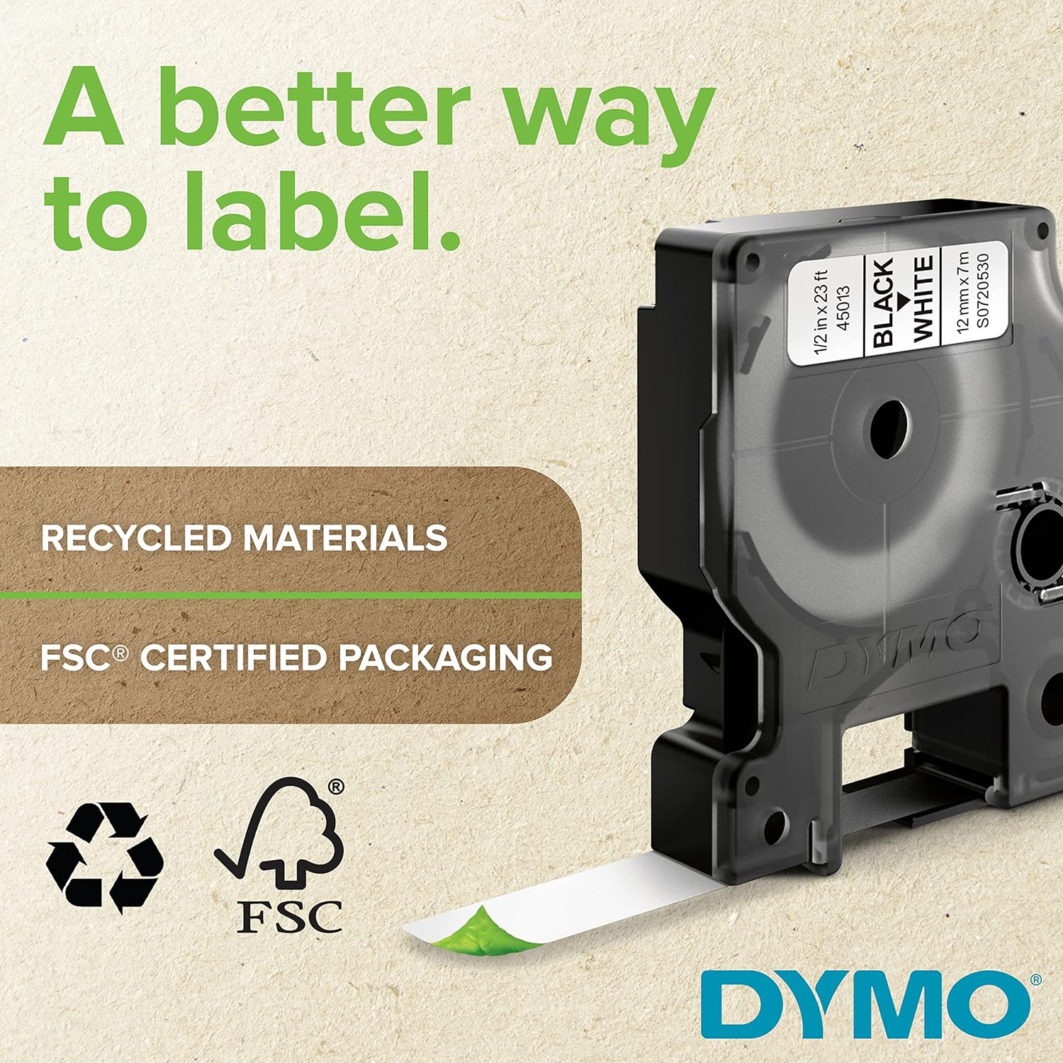 DYMO Rhino Industrial Permanent Polyester Labels | 19mm x 5.5m | Black Print on White | Self-Adhesive | for Rhino & LabelManager Label Makers