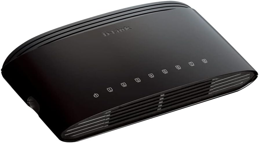 D-Link DES-1008D 8-Port Fast Ethernet Unmanaged Desktop Switch, Hub, Internet Splitter, Fanless, Plug and Play - UK Model