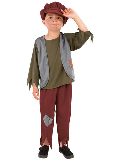 Smiffys Victorian Poor Boy Costume, Green with Top, Trousers & Hat, Child Dress Up Costumes