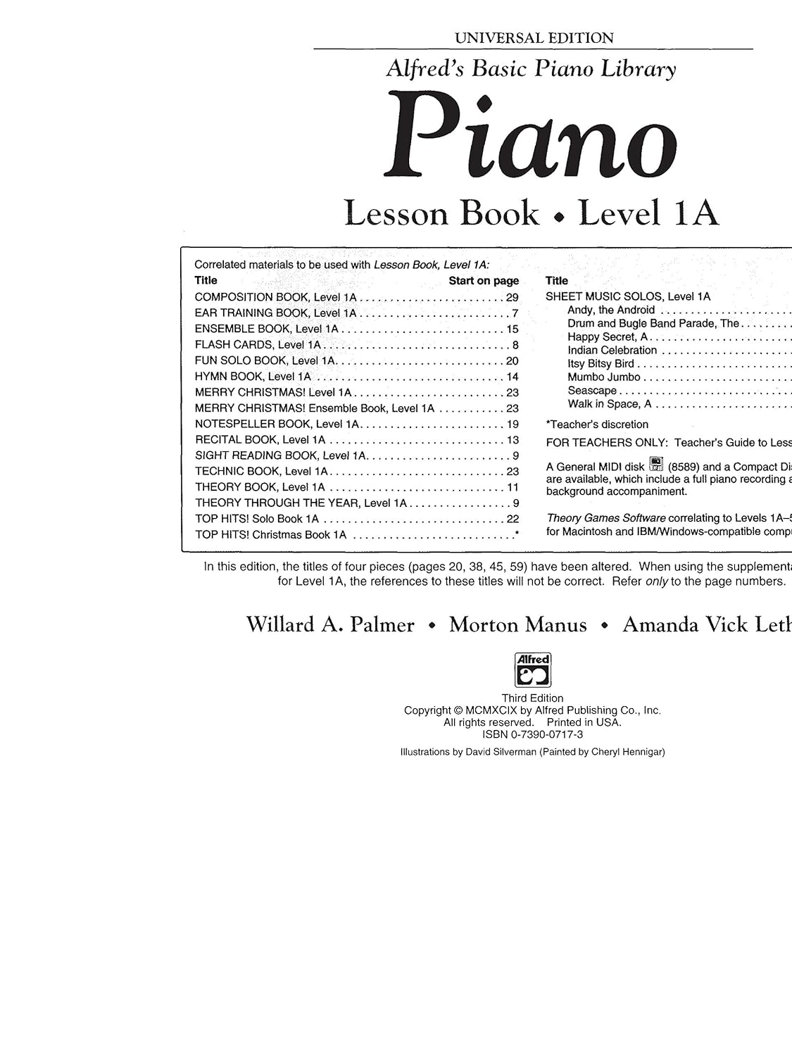 Alfred's Basic Piano Library  Lesson 1A