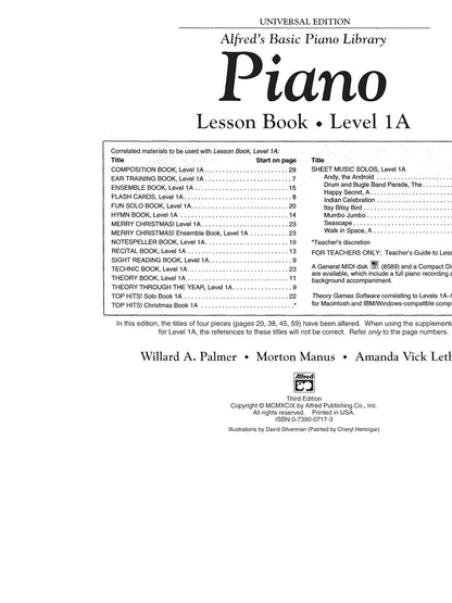 Alfred's Basic Piano Library  Lesson 1A