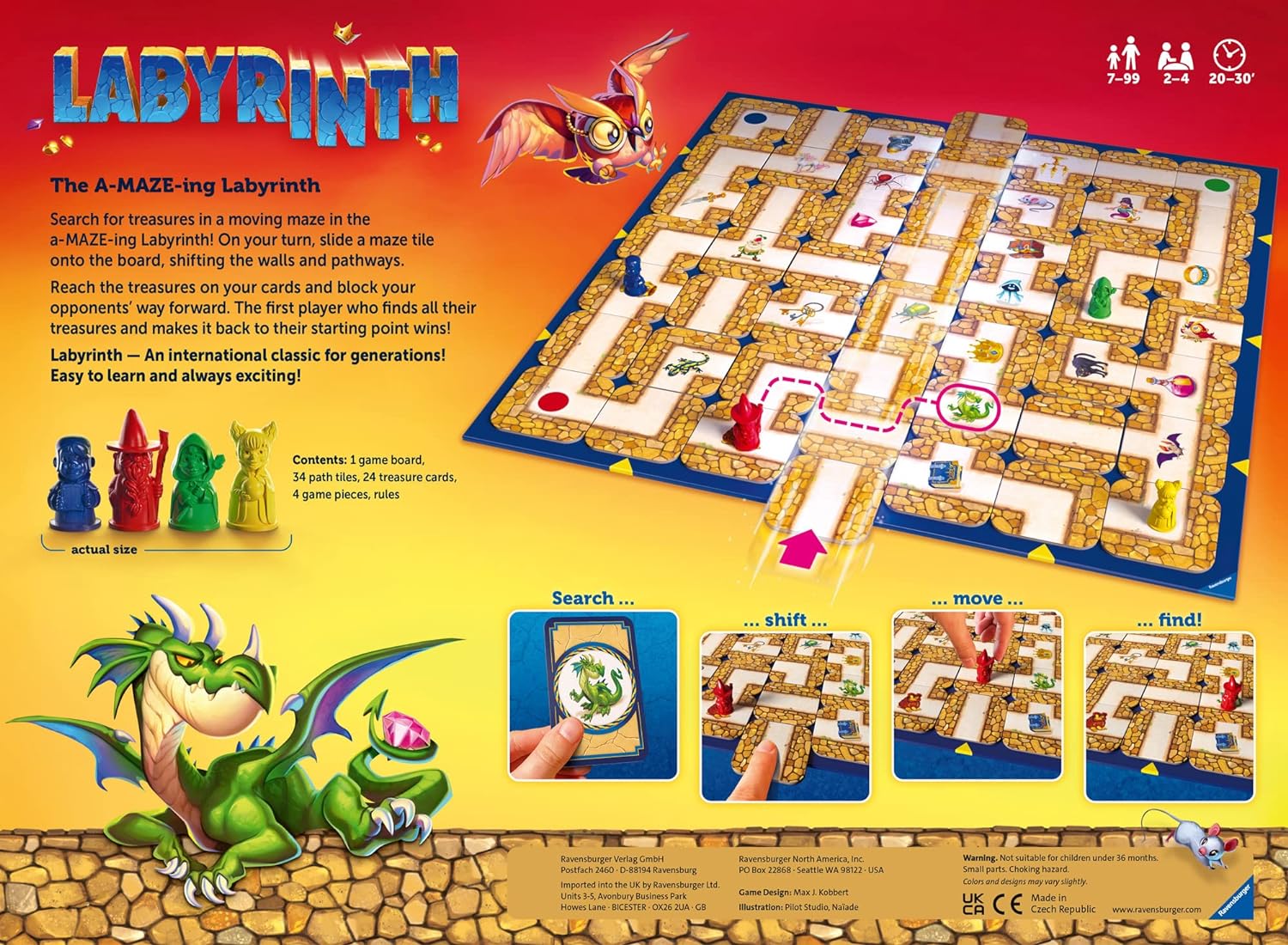 Ravensburger Labyrinth - Moving Maze Family Board Game for Kids and Adults Age 7 and Up - 2 to 4 Players - Gifts for Boys and Girls