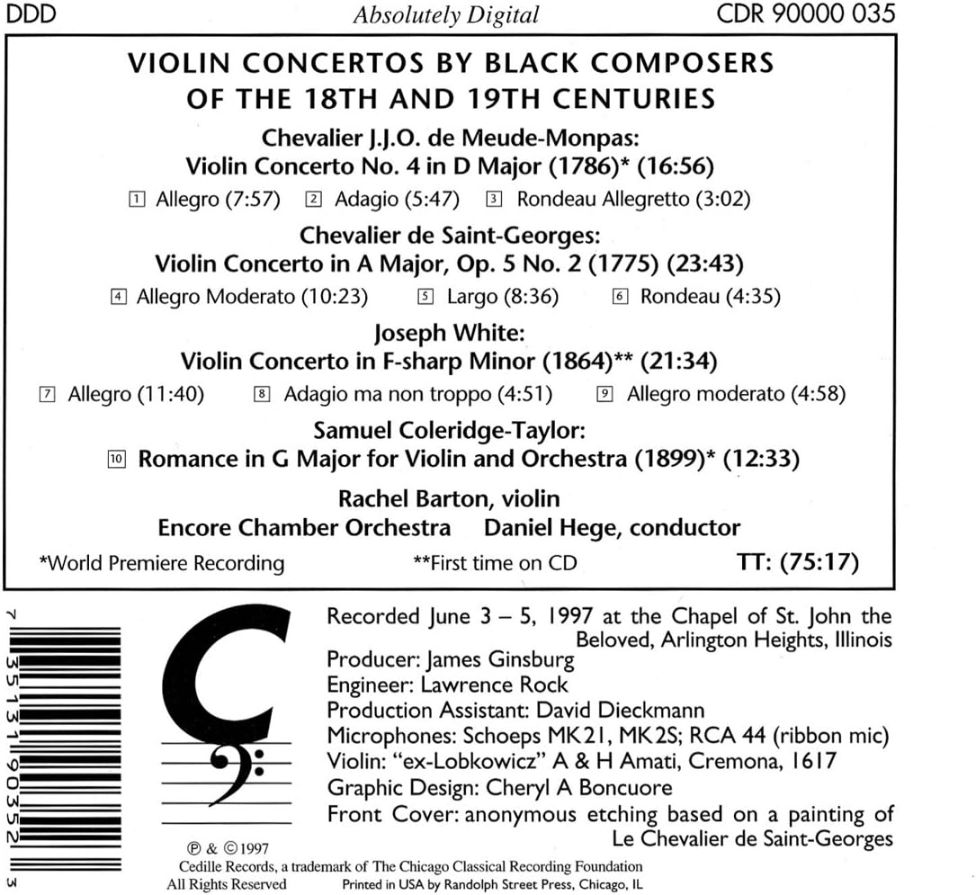 Violin Concertos By Black Composers (Barton)