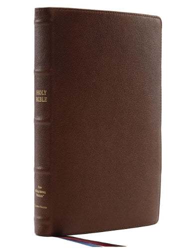NKJV, Thinline Reference Bible, Large Print, Premium Goatskin Leather, Brown, Premier Collection, Comfort Print