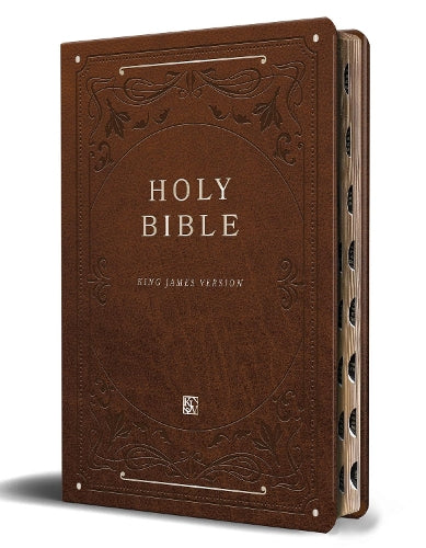 KJV Holy Bible, Giant Print Thinline Large format, Brown Premium Imitation Leather with Ribbon Marker, Red Letter, and Thumb Index