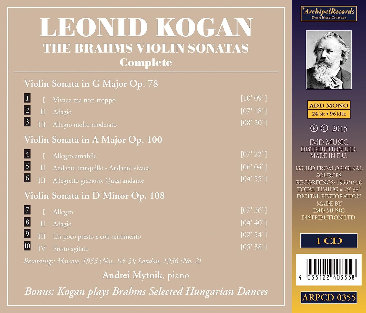 Complete Violin Sonatas, The (Kogan, Mytnik)