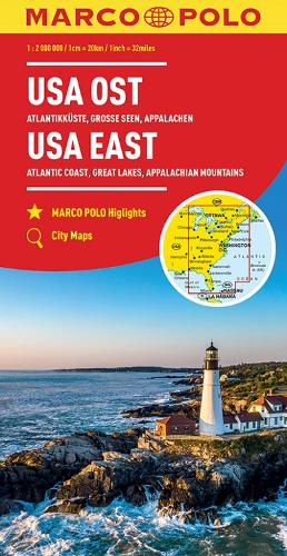 USA East Marco Polo Map: Atlantic Coast, Great Lakes and Appalachian Mountains (multi-language edition - English, German, French