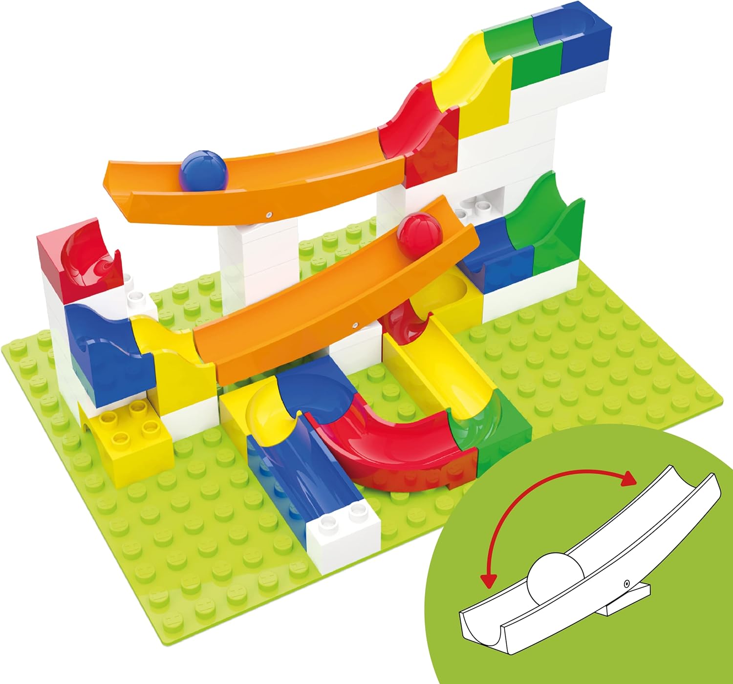 Hubelino 420503 Marble Run See-Saw Expansion Set, Compatible with Popular Building Block System, 45 Pieces, for Ages 4 and Up (Made in Germany)