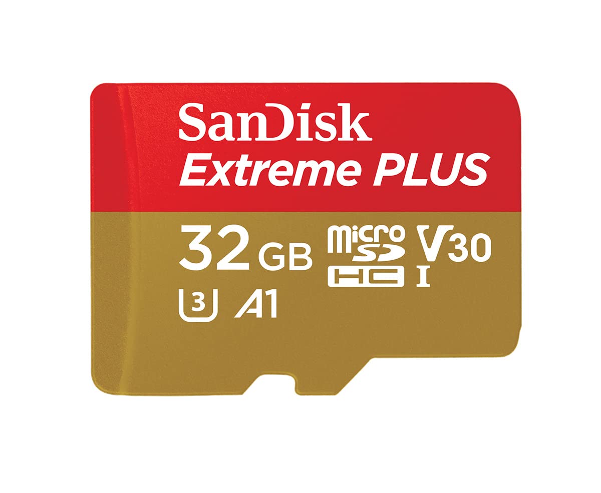 SanDisk Extreme Plus 32 GB MicroSDHC Memory Card, SD Adapter With A1 App Performance And Rescue Pro Deluxe, Up to 95 MB/s, Class 10, UHS-I, U3, V30 32 GB Extreme Plus microSD