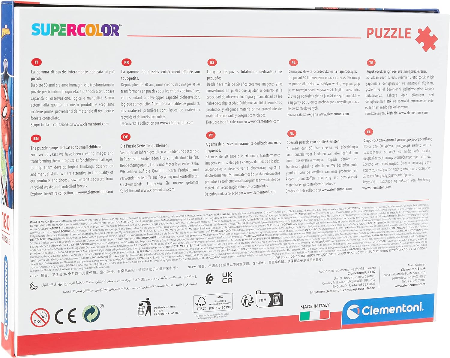 Clementoni Spider-Man Supercolor Puzzle Man-180 pezzi, Multicolore, 29293