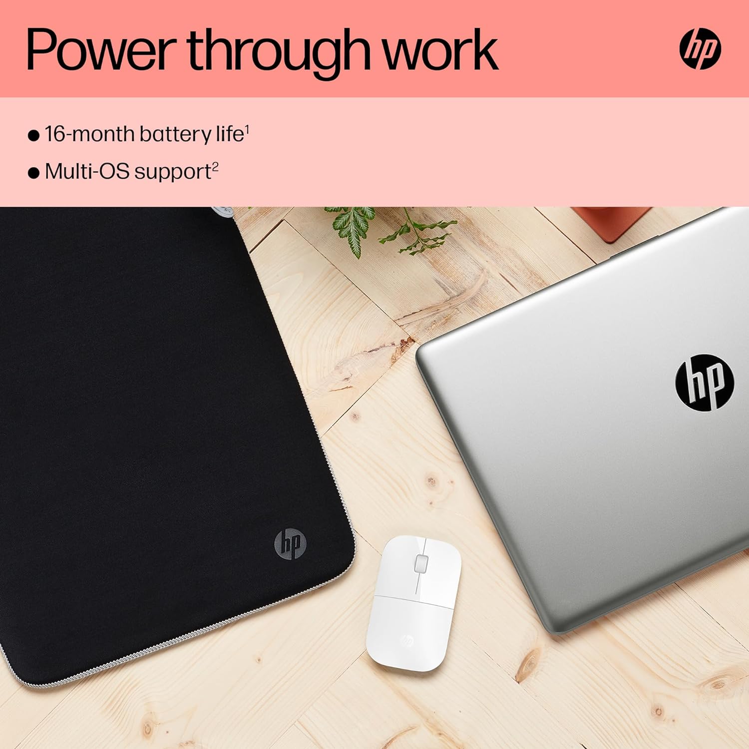 HP Z3700 Wireless Mouse, White, Slim, Multi-OS & Device Compatibility, 2.4 GHZ Connectivity, Multi-Surface Technology, Blue LED 1200 dpi Optical Sensor, Up to 16 Months Battery Life