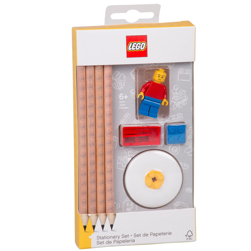 IQHK Lego Stationery Set with Minifigure - 4 Pencils, 1 Topper, 1 Pencil Sharpener, 1 Eraser