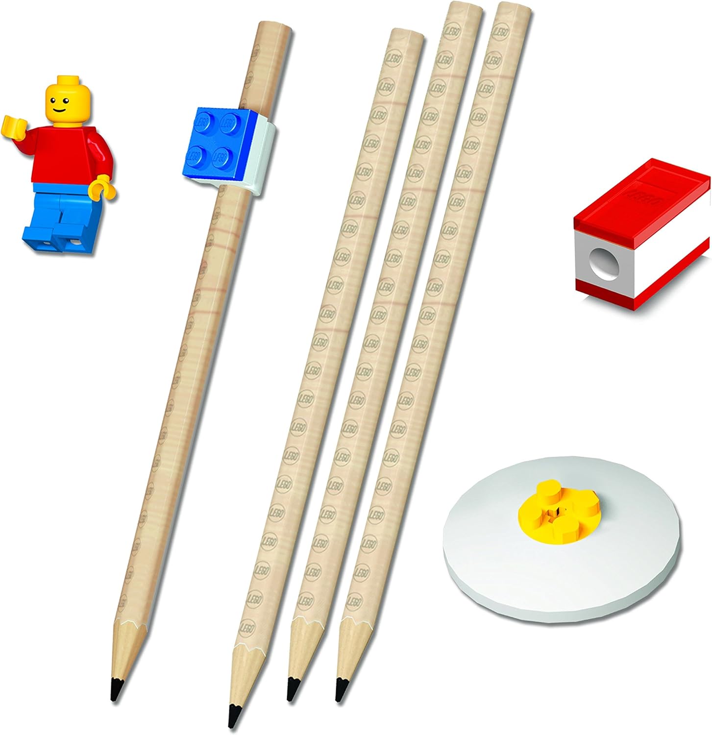 IQHK Lego Stationery Set with Minifigure - 4 Pencils, 1 Topper, 1 Pencil Sharpener, 1 Eraser