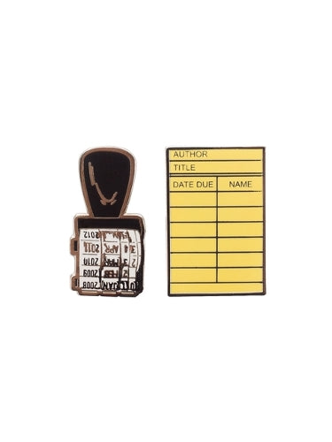 Library Card and Stamp Enamel Pin Set - Pin Set of 2