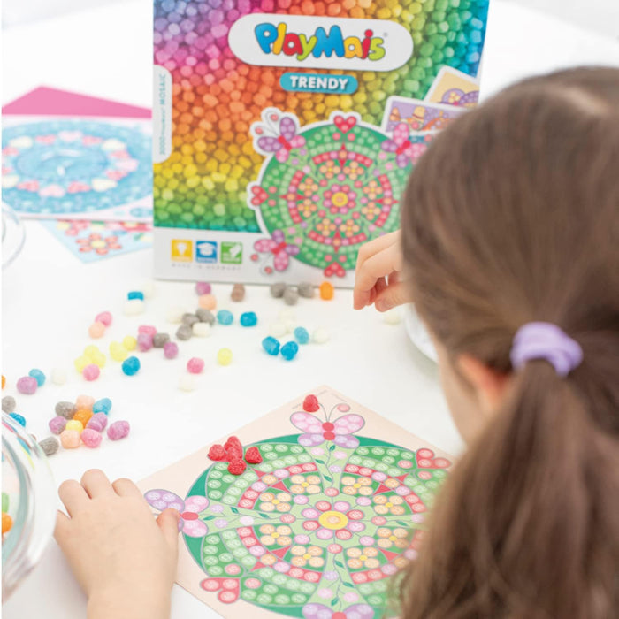 PlayMais TRENDY MOSAIC MANDALA creative craft kit for kids from 6 years | 3000 6 mosaic templates with mandalas | stimulates creativity & motor skills | natural toy