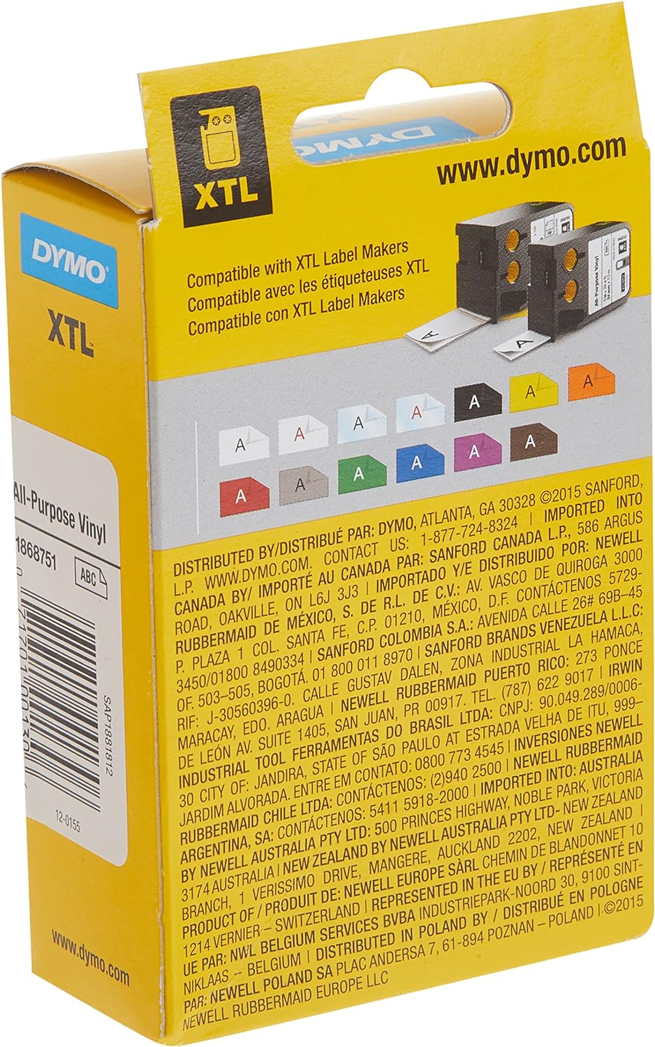 DYMO XTL All-Purpose Vinyl Labels | 12 mm x 7 m|