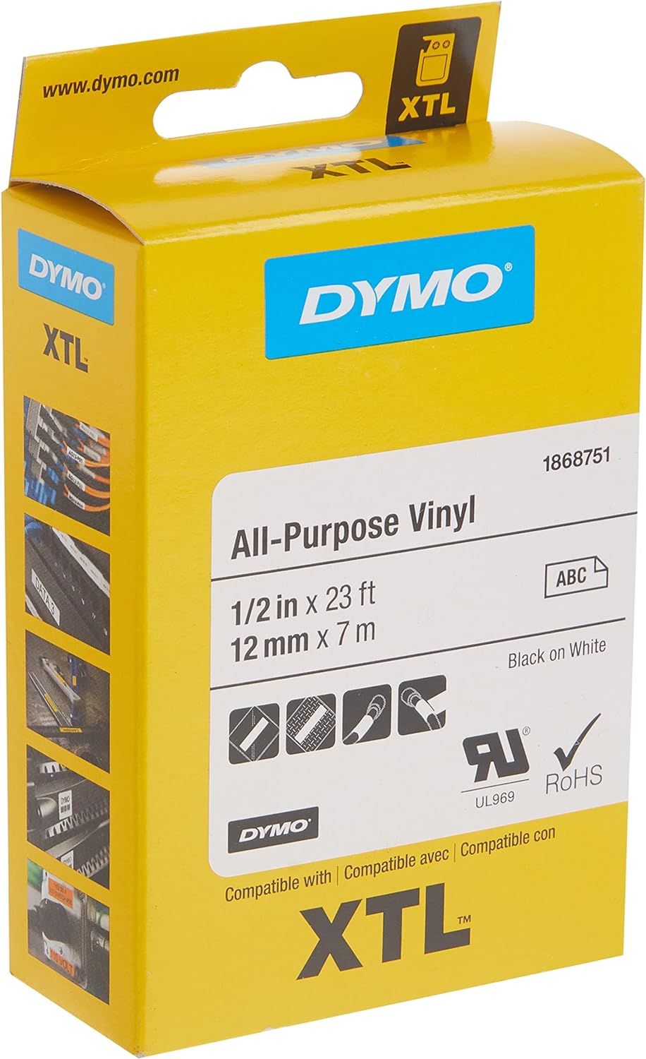 DYMO XTL All-Purpose Vinyl Labels | 12 mm x 7 m|