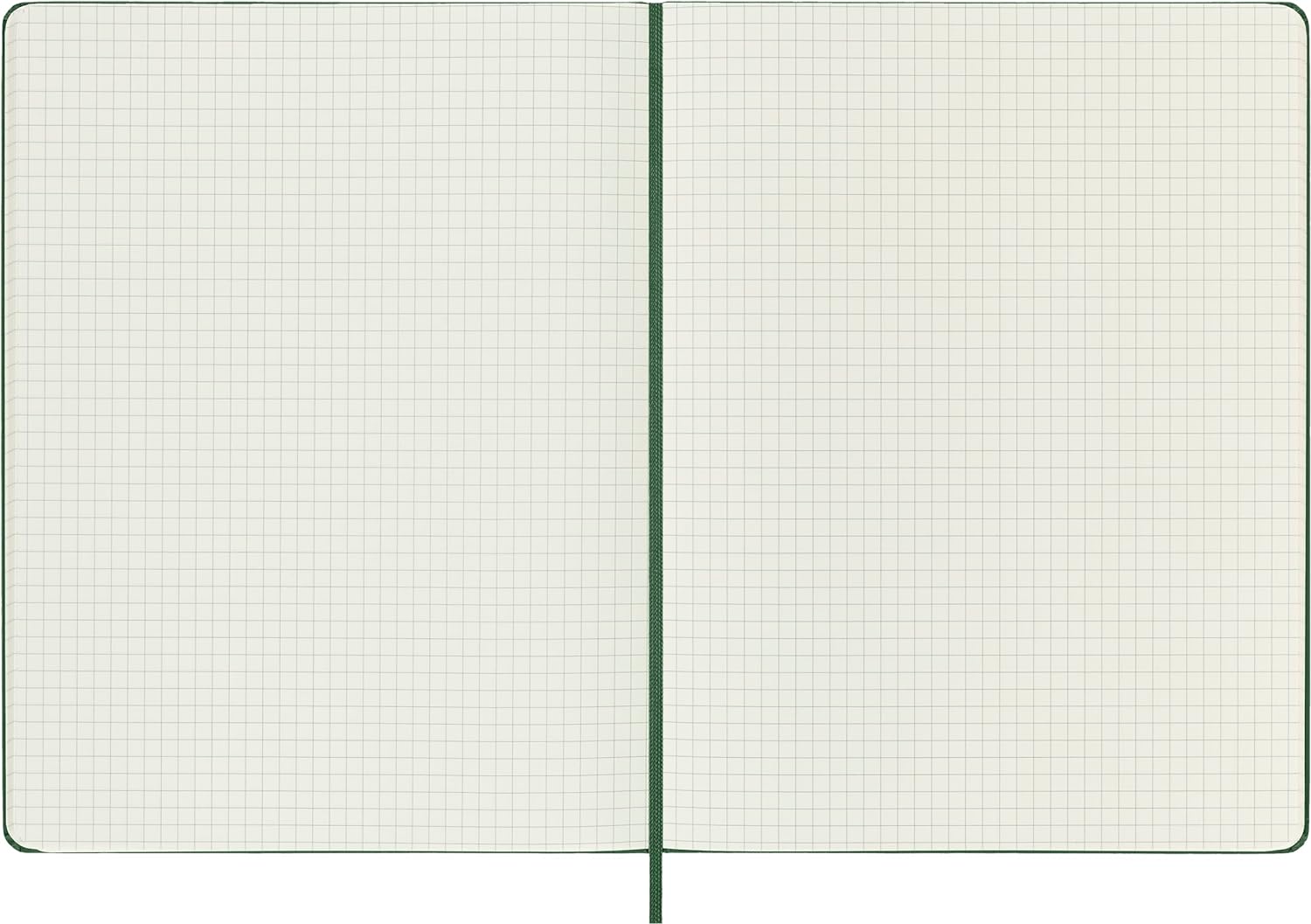 Moleskine Classic Squared Paper Notebook, Hard Cover and Elastic Closure Journal, Color Myrtle Green, Size Extra Large 19 x 25 cm, 192 Pages
