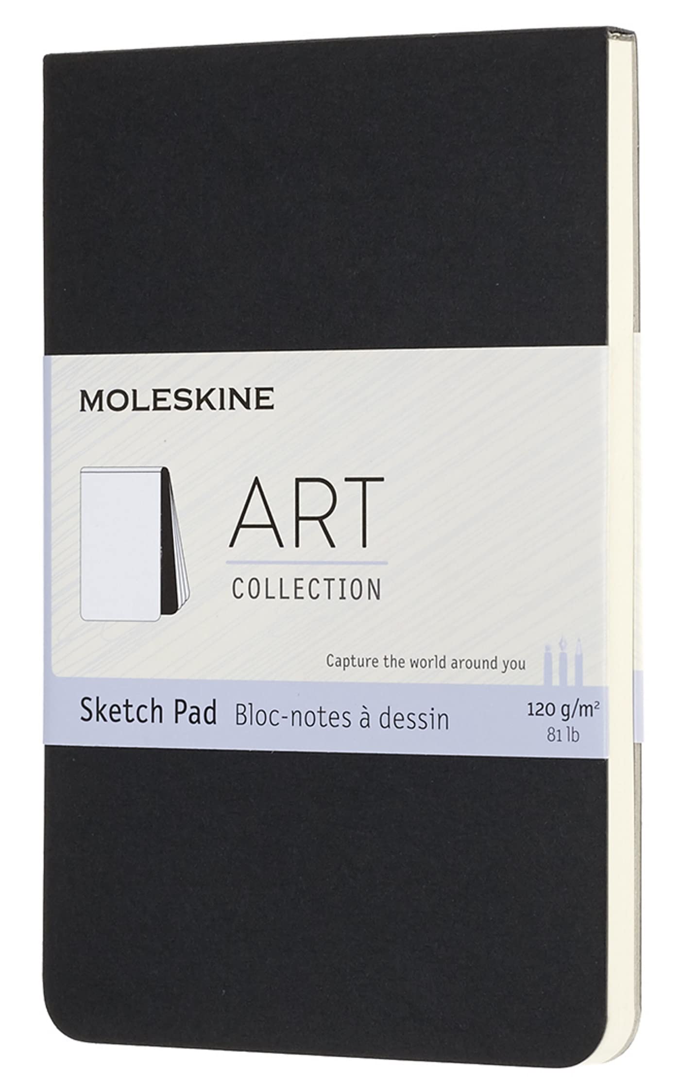 Moleskine 9 x 14 cm Pocket Size Art Sketchbook, Paper for Pencils, Charcoal, Pens, Fountain Pens and Markers Soft Cover, Colour Black, 48 Pages