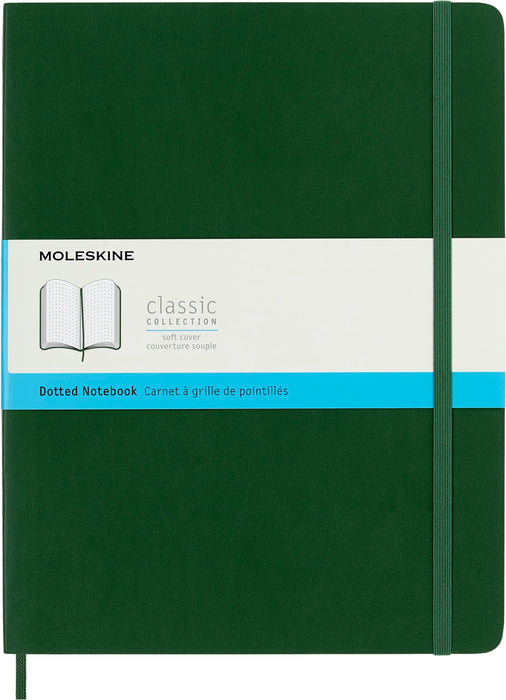 Moleskine Classic Dotted Paper Notebook - Soft Cover and Elastic Closure Journal - Color Myrtle Green - X- Large 19 x 25 A4 - 192 Pages