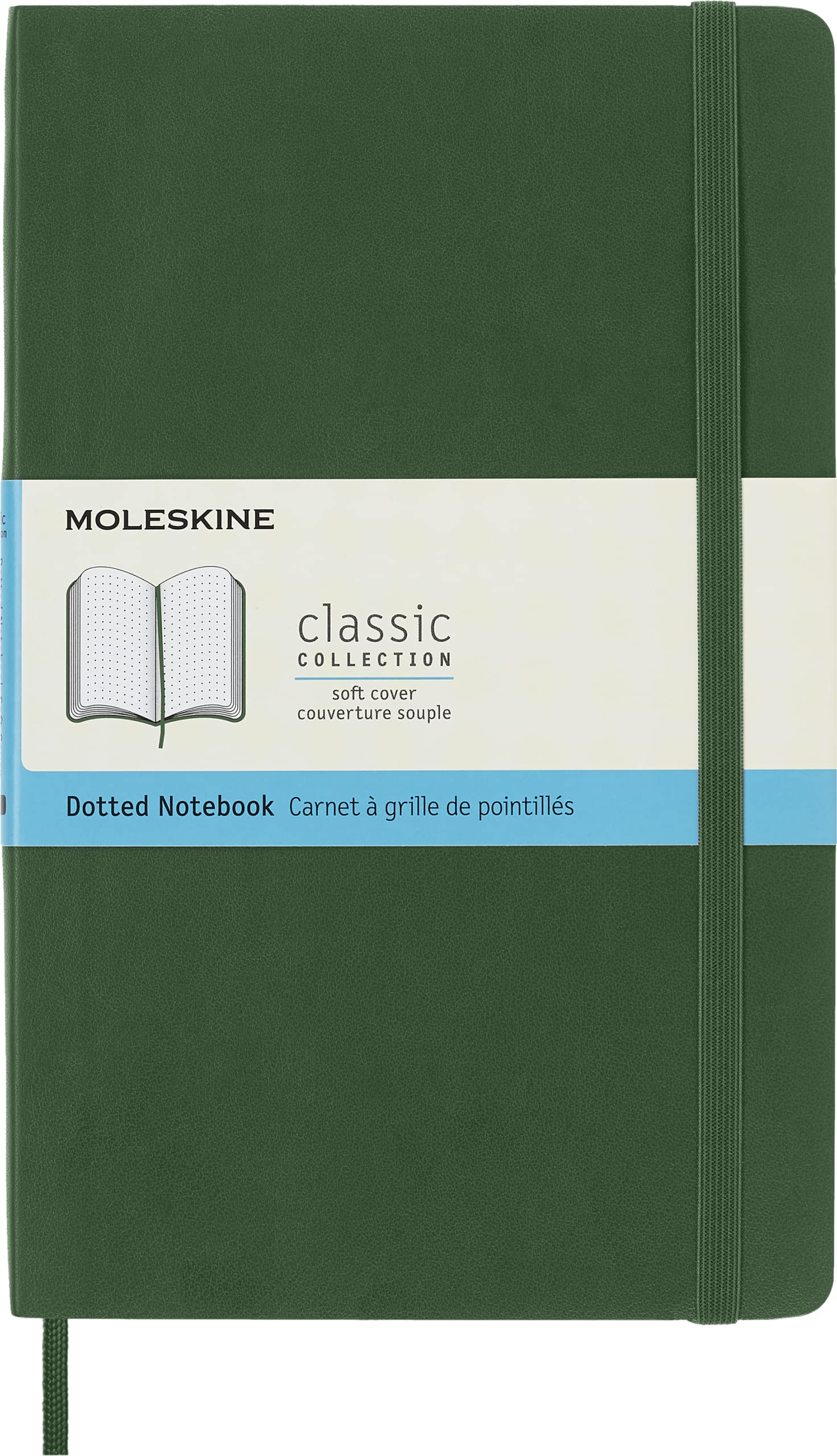 Moleskine Classic Dotted Paper Notebook - Soft Cover and Elastic Closure Journal - Color Myrtle Green - Large 13 x 21 A5 - 192 Pages