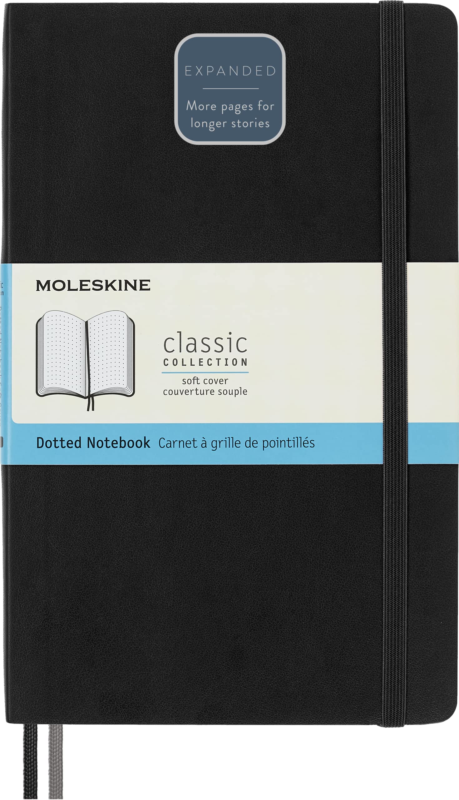 Moleskine - Classic Expanded Dotted Paper Notebook - Soft Cover and Elastic Closure Journal - Color Black - Size Large 13 x 21 A5 - 400 Pages