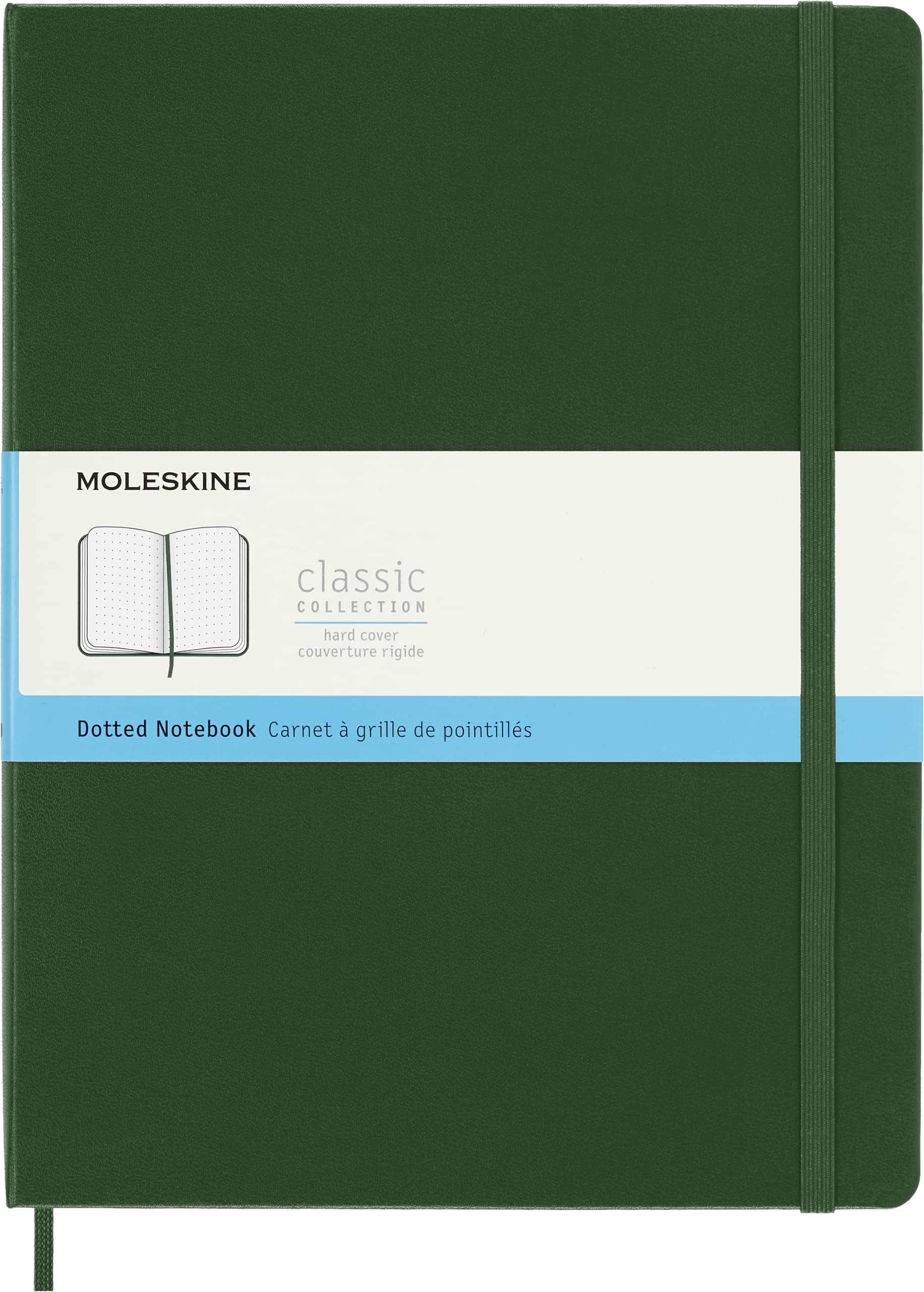 Moleskine Classic Dotted Paper Notebook, Hard Cover and Elastic Closure Journal, Color Myrtle Green, Size Extra Large 19 x 25 cm, 192 Pages