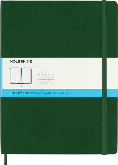 Moleskine Classic Dotted Paper Notebook, Hard Cover and Elastic Closure Journal, Color Myrtle Green, Size Extra Large 19 x 25 cm, 192 Pages