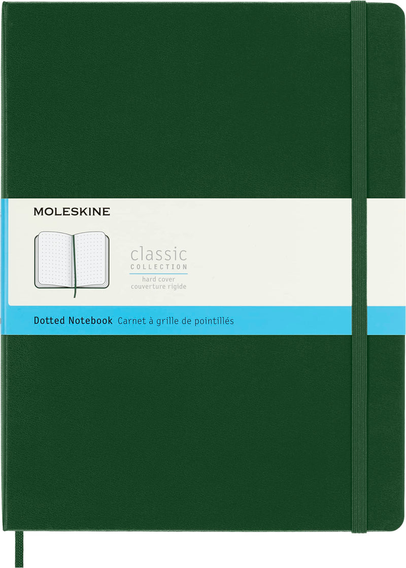 Moleskine Classic Dotted Paper Notebook, Hard Cover and Elastic Closure Journal, Color Myrtle Green, Size Extra Large 19 x 25 cm, 192 Pages