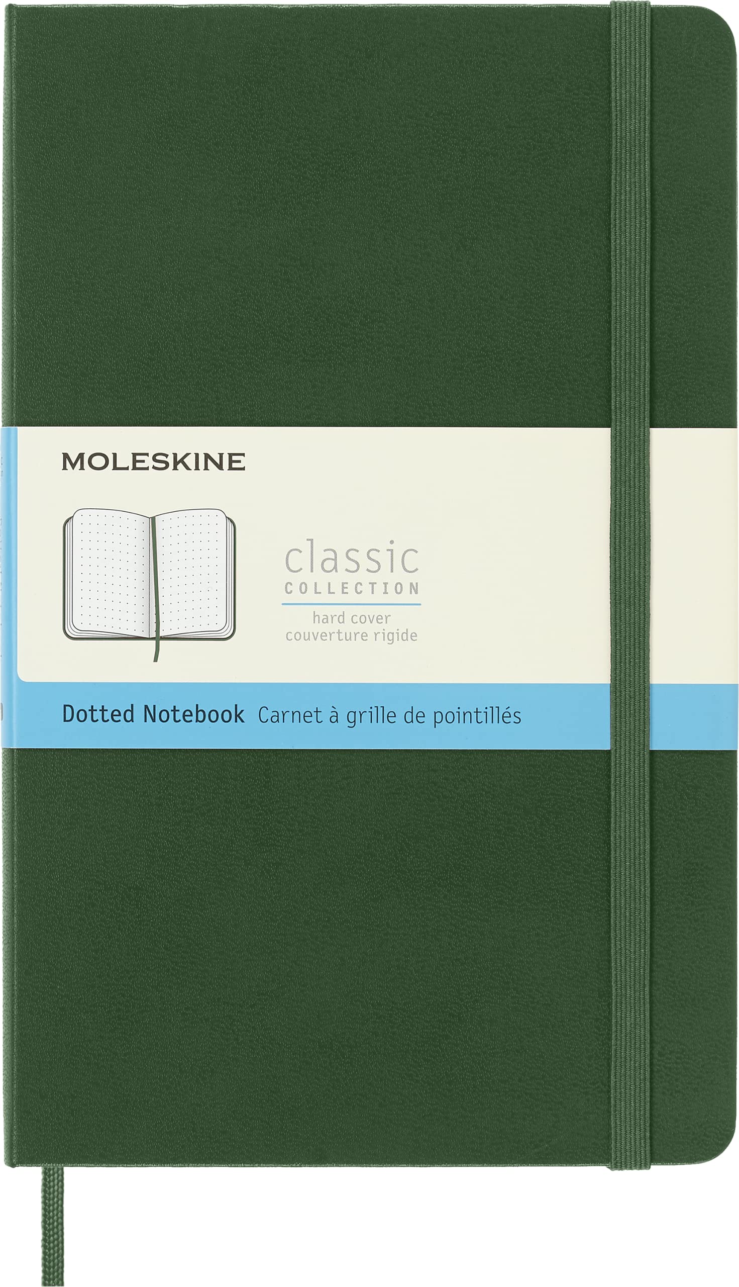 Moleskine Classic Dotted Paper Notebook, Hard Cover and Elastic Closure Journal, Color Myrtle Green, Size Large 13 x 21 cm, 240 Pages
