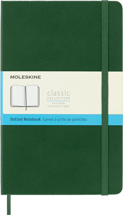 Moleskine Classic Dotted Paper Notebook, Hard Cover and Elastic Closure Journal, Color Myrtle Green, Size Large 13 x 21 cm, 240 Pages
