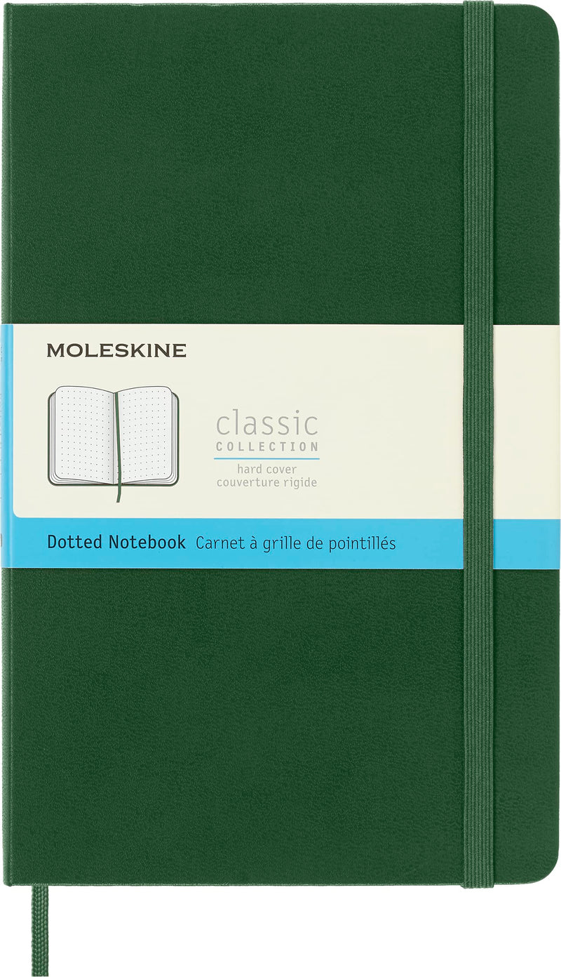Moleskine Classic Dotted Paper Notebook, Hard Cover and Elastic Closure Journal, Color Myrtle Green, Size Large 13 x 21 cm, 240 Pages