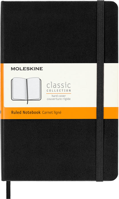 Moleskine Classic Ruled Paper Notebook, Hard Cover and Elastic Closure Journal, Color Black, Size Medium 11.5 x 18 cm, 208 Pages