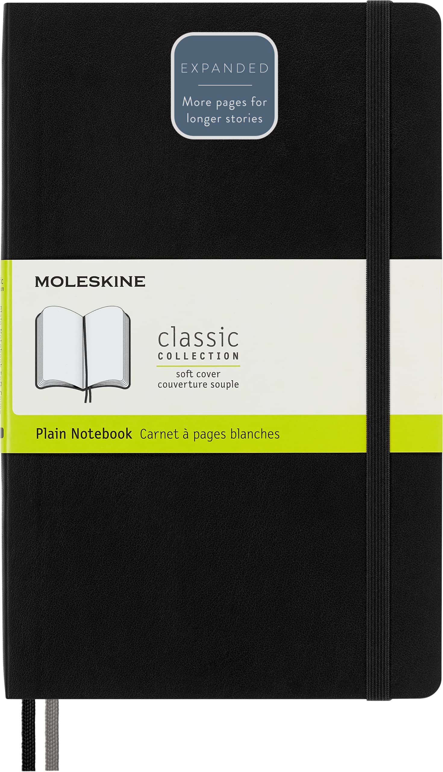Moleskine - Classic Expanded Plain Paper Notebook - Soft Cover and Elastic Closure Journal - Color Black - Size Large 13 x 21 A5 - 400 Pages