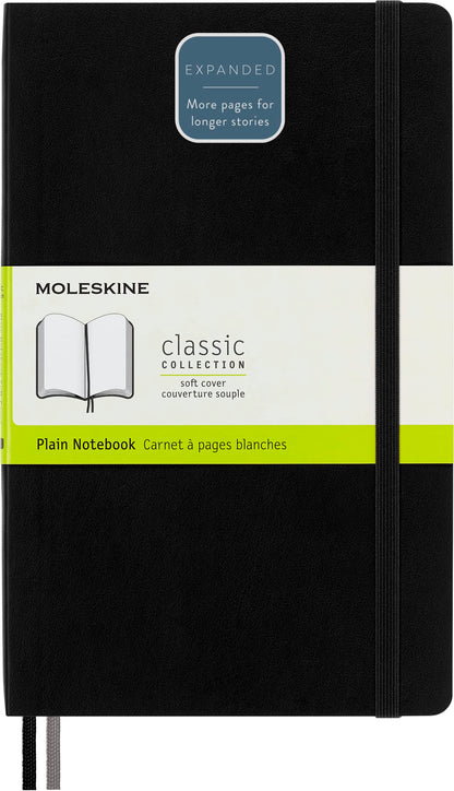 Moleskine - Classic Expanded Plain Paper Notebook - Soft Cover and Elastic Closure Journal - Color Black - Size Large 13 x 21 A5 - 400 Pages