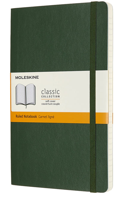 Moleskine Classic Notebook, Soft Cover, Large (5" x 8.25") Ruled/Lined, Myrtle Green, 192 Pages