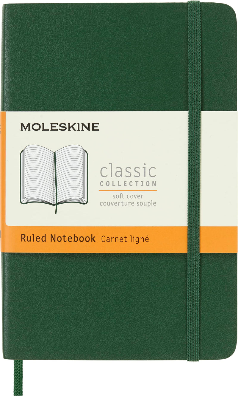 Moleskine Classic Ruled Paper Notebook - Soft Cover and Elastic Closure Journal - Color Myrtle Green - Pocket 9 x 14 A6 - 192 Pages
