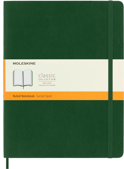 Moleskine Classic Ruled Paper Notebook - Soft Cover and Elastic Closure Journal - Color Myrtle Green - X- Large 19 x 25 A4 - 192 Pages