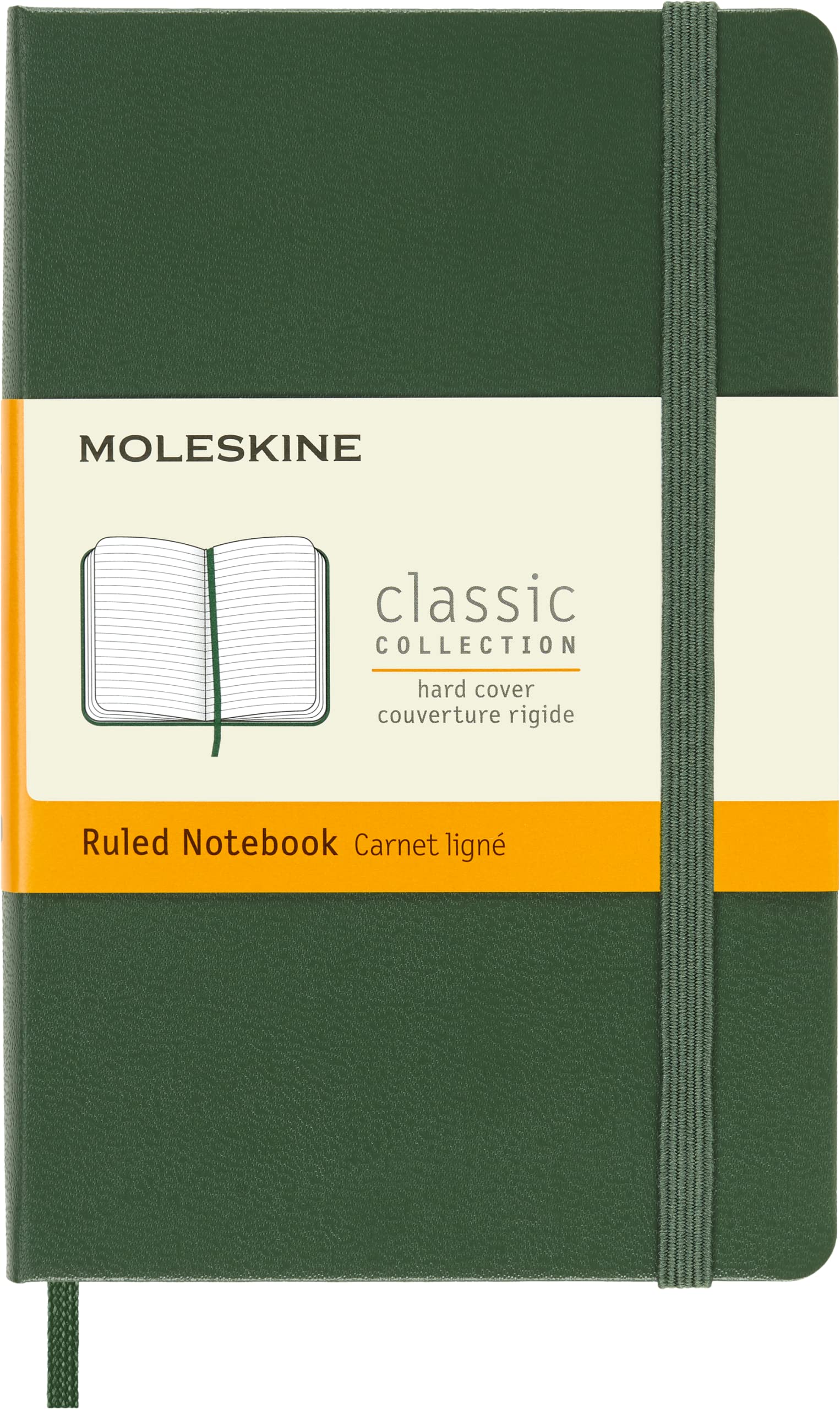 Moleskine Classic Ruled Paper Notebook, Hard Cover and Elastic Closure Journal, Color Myrtle Green, Size Pocket 9 x 14 cm, 192 Pages