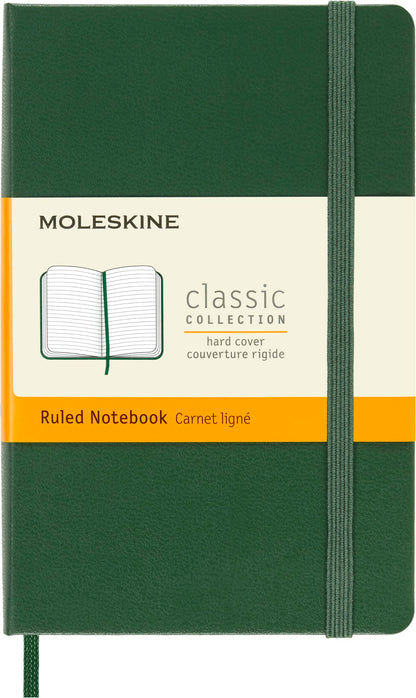 Moleskine Classic Ruled Paper Notebook, Hard Cover and Elastic Closure Journal, Color Myrtle Green, Size Pocket 9 x 14 cm, 192 Pages