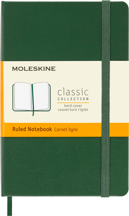 Moleskine Classic Ruled Paper Notebook, Hard Cover and Elastic Closure Journal, Color Myrtle Green, Size Pocket 9 x 14 cm, 192 Pages