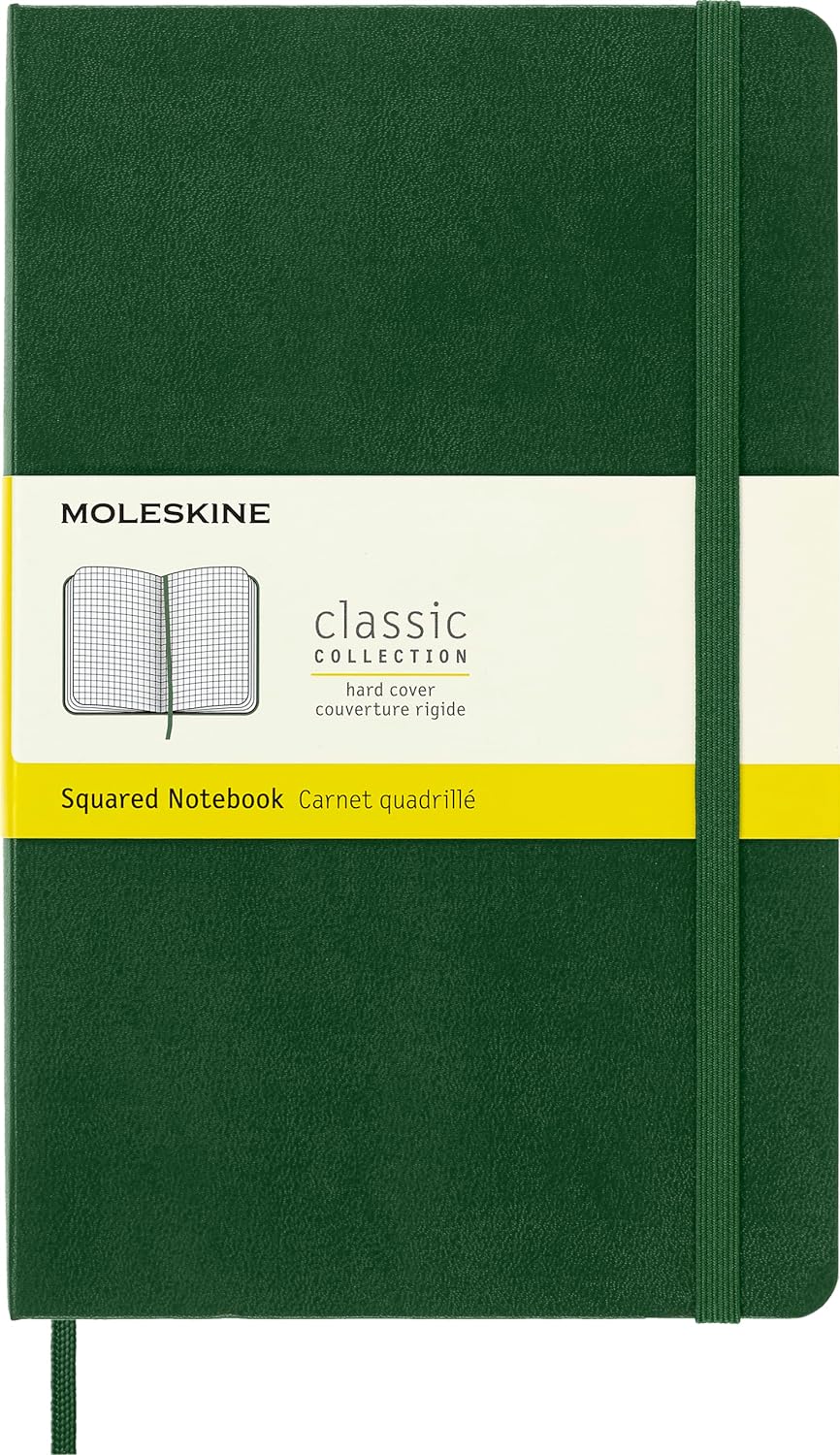 Moleskine Classic Squared Paper Notebook, Hard Cover and Elastic Closure Journal, Color Myrtle Green, Size Large 13 x 21 cm, 240 Pages
