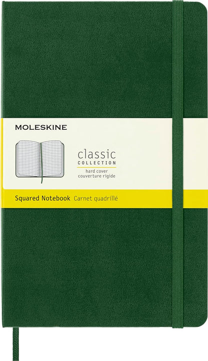 Moleskine Classic Squared Paper Notebook, Hard Cover and Elastic Closure Journal, Color Myrtle Green, Size Large 13 x 21 cm, 240 Pages