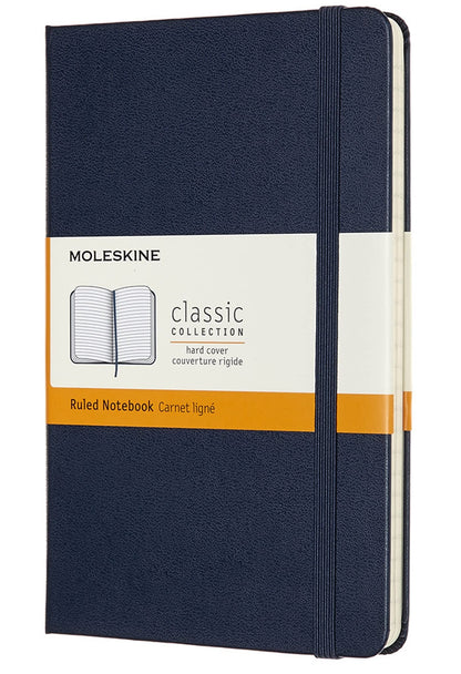 Moleskine Classic Ruled Paper Notebook, Hard Cover and Elastic Closure Journal, Color Sapphire Blue, Size Medium 11.5 x 18 cm, 208 Pages