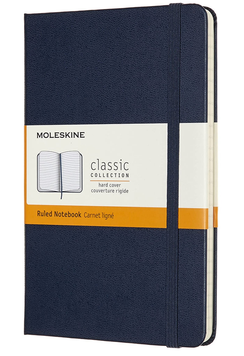 Moleskine Classic Ruled Paper Notebook, Hard Cover and Elastic Closure Journal, Color Sapphire Blue, Size Medium 11.5 x 18 cm, 208 Pages